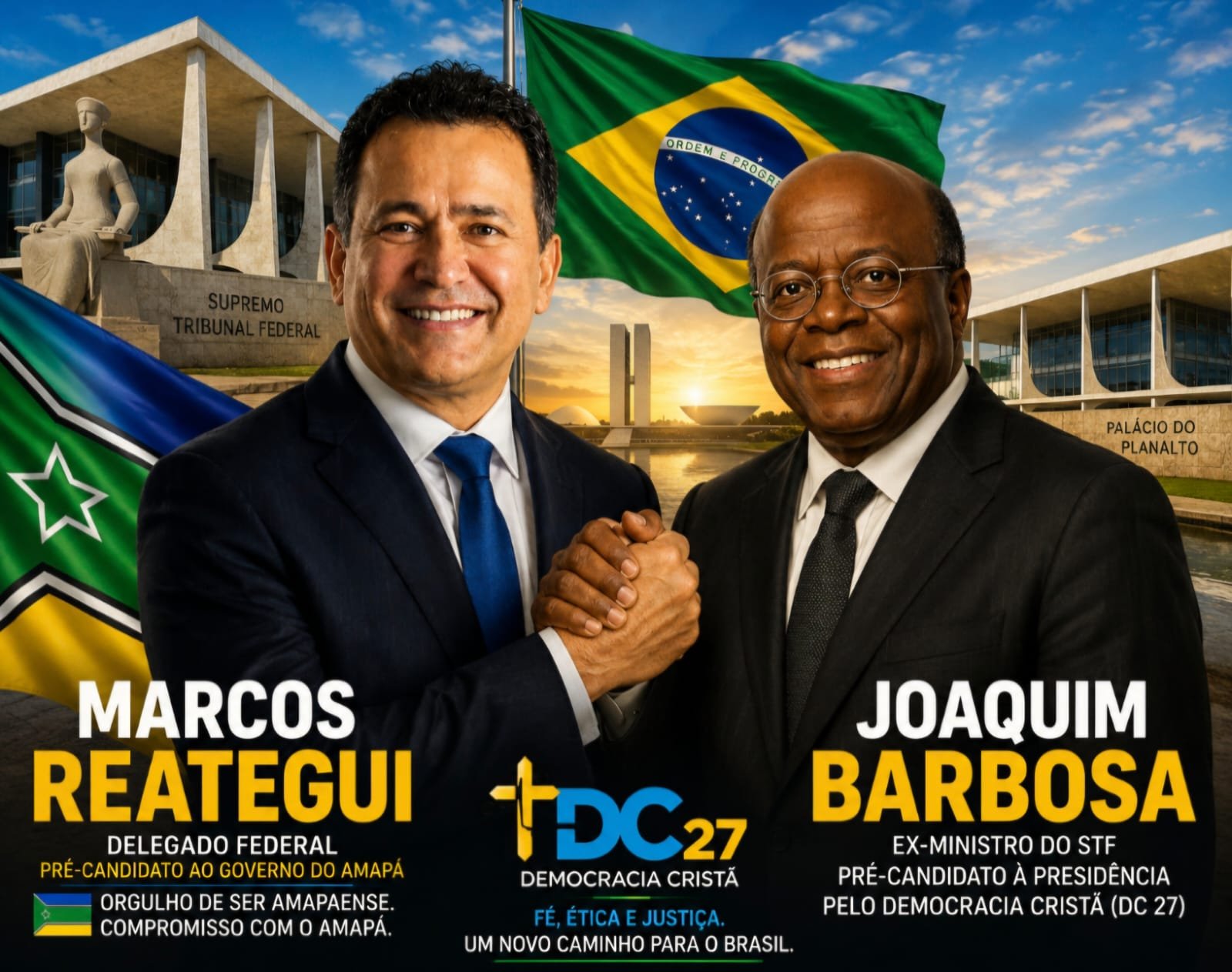 Eleições 2026: MARCOS REATEGUI SAÚDA CHEGADA DE JOAQUIM BARBOSA AO DEMOCRACIA CRISTÃ (DC 27)